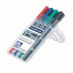 MARQUEUR PERMANENT STAEDTLER LUMOCOLOR DUO 348 POINTES OGIVES 1,5 MM ET PINCEAU 0,6 MM - ÉTUI DE 4 COULEURS ASSORTIES