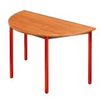 TABLE MODULAIRE DOMINO 1/2 ROND - PLATEAU TECK - PIED ROUGE - L. 120 X P. 60 CM