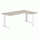 BUREAU COMPACT L 180 CM CHÊNE GRIS RETOUR À DROITE RÉGLABLE EN HAUTEUR PIÈTEMENT MÉTAL PLUS EXCELLENS BLANC