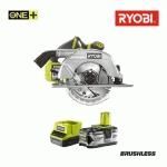 PACK RYOBI SCIE CIRCULAIRE BRUSHLESS 18V ONE+ 60MM R18CS7-0 - 1 BATTERIE 4.0AH - 1 CHARGEUR RAPIDE 2.0AH RC18120-140