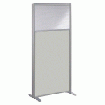 CLOISON B-ZEN SEMI VITRÉE BOIS H 160 X P 81 CM - GRIS PIED FIXE ALUMINIUM