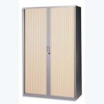 MT INTERNATIONAL ARMOIRE HAUTE MÉTAL MONOBLOC CORPS SILVER/RIDEAUX CHÊNE CLAIR 4 TABLET- DIM 120X198X43CM