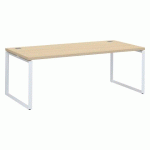BUREAU DROIT L 200 X P 90 CM PLATEAU CHÊNE CLAIR PIÈTEMENT ACIER BLANC SHINY
