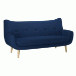 CANAPÉ 3 PLACES LUZE, PIEDS BOIS, TISSU BLEU