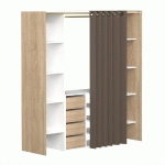 DRESSING EXTENSIBLE CHICA 2 COLONNES 4 TIROIRS BLANC / CHÊNE AVEC RIDEAU TAUPE