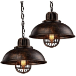 LUSTRE SUSPENSION VINTAGE EN MÉTAL E27 PLAFONNIER INDUSTRIEL POUR CHAMBRE SALON COULOIR BAR RESTAURANT - 2 PCS ROUILLE - ROUILLÉ