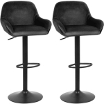 LOT DE 2 TABOURETS DE BAR TABOURETS DE BAR PIVOTANTS EN VELOURS, AVEC REPOSE-PIEDS, TABOURETS DE CUISINE HAUTEUR RÉGLABLE PIEDS EN MÉTAL. NOIR - AQRAU