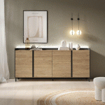 SKRAUT HOME - BUFFET EFFET BOIS DE CHÊNE ET NOIR 207X35X91CM AVEC PIEDS