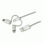 STARTECH.COM CÂBLE USB MULTI CONNECTEUR DE 1 M - LIGHTNING, USB-C, MICRO USB (LTCUB1MGR) - CÂBLE USB - 1 M