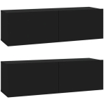 MEUBLES TV MURAUX 2 PCS NOIR 100X30X30 CM BOIS D'INGÉNIERIE