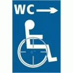 PANNEAU RELIEF ET BRAILLE WC, FLÈCHE AVEC PICTO PMR - BLANC - DROITE