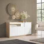 SKRAUT HOME - BUFFET EFFET BOIS BLANC ET CHÊNE 156X37X80CM AVEC LED