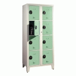 VESTIAIRE VISITABLE 2 COLONNES 8 CASIERS MONOBLOC GRIS VERT