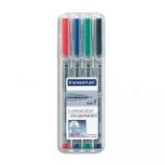 STAEDTLER POCHETTE DE 4 FEUTRES POUR RÉTROPROJECTION POINTE FINE ENCRE SOLUBLE COLORIS ASSORTIS LUMOCOLOR