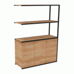 BIBLIOTHÈQUE LUMYA L 120 X P 41,5 X H 162 CM MODULE SUIVANT STRUCTURE MÉTAL NOIR 3 PORTES CHÊNE NATUREL