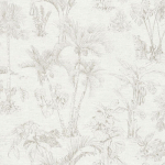 PAPIER PEINT MOTIF TROPICAL SALON & CHAMBRE | PAPIER PEINT PALMIER & MONSTERA ÉCRU VINTAGE | TAPISSERIE GRISE & BLANCHE TROPICALE - 10,05 X 0,53 M