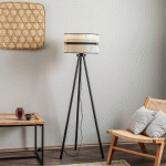 DUOLLA LAMPADAIRE DUO, ROTIN, TRÉPIED, BEIGE/NOIR