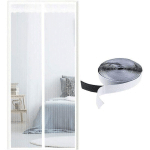 MAGNETIC MOSQUITO NET FOR DOOR, TOP TO BOTTOM MAGNETIC SEAL, AUTOMATIC CLOSING, KEEPS FRESH AIR INSIDE (110X210CM, WHITE STRIPES)
