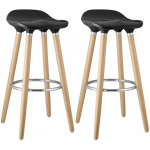 BIBENNE - LOT DE 2 TABOURETS DE BAR NOIR ET PIEDS ASPECT BOIS - NOIR