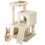 BAKAJI - GRIFFOIR ARBRE ABRI POUR CHATS BEIGE GRIFFOIR POUR FÉLINS CHENILS 3 NIVEAUX