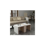 AZURA HOME DESIGN - TABLE BASSE CONTRY 90 CM BLANC-PIN - BLANC