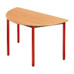 TABLE MODULAIRE DOMINO 1/2 ROND - L. 120 X P. 60 CM - PLATEAU HÊTRE - PIEDS ROUGE