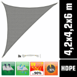 VOILE D'OMBRAGE UV 4,2X4,2X6 HDPE TRIANGLE PROTECTION SOLAIRE TOILE GRIS - GRAU