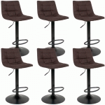 MAGNUS - LOT DE 6 TABOURETS ACIER ET TISSU MARRON FONCÉ - MARRON FONCÉ