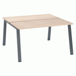 PÔLE DE 2 BUREAUX ECLA CHÊNE CLAIR L 140 X P 60 CM PIÈTEMENT MENT MÉTAL FINITION ANTHRACITE