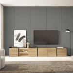 SKRAUT HOME - MEUBLE TV EFFET BOIS DE CHÊNE ET NOIR 309X35X50CM AVEC LED