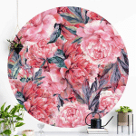 PAPIER PEINT ROND AUTOCOLLANT - DELICATE WATERCOLOR RED PEONY PATTERN Ø 100CM