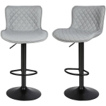 LOT DE 2 TABOURETS DE BAR, TABOURETS DE BAR EN MAILLE SERGÉ PU, PIVOTANTS AVEC DOSSIER ET REPOSE-PIEDS, GRANDS TABOURETS DE BAR À CARREAUX, POUR ÎLOT