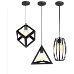 3 PACK LUSTRE SUSPENSION CAGE LAMPE MODERNE E27 POUR SALON CUISINE CHAMBRE BAR NOIR - NOIR