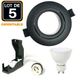 EUROPALAMP - 5 SPOTS ENCASTRABLES ORIENTABLES NOIR MATT AVEC GU10 LED DE 7W EQV. 56W BLANC NEUTRE 4500K