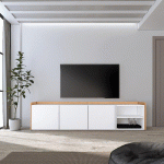 SKRAUT HOME - MEUBLE TV EFFET BOIS BLANC ET CHÊNE 207X35X50CM