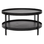 TABLE BASSE RONDE DESIGN BOIS NOIR ET MÉTAL NOIR D80 CM TWICE - NOIR