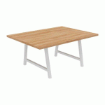 TABLE DE RÉUNION SYNERGY L 160 X P 120 X H 74 CM PIED MÉTAL BLANC PLATEAU CHÊNE NATUREL