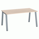 BUREAU DROIT ECLA CHÊNE CLAIR L 160 X P 80 CM PIÈTEMENT MÉTAL FINITION ALUMINIUM