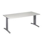BUREAU DROIT IMEDIA - L. 180 X P. 80 CM - PLATEAU GRIS - PIEDS ALUMINIUM
