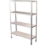 RAYONNAGE INOX ALIMENTAIRE LISSE 4 NIVEAUX. ETAGERE INOX CHAMBRE FROIDE