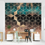 PAPIER PEINT INTISSÉ PREMIUM - TURQUOISE ROSE GOLDEN GEOMETRY - MURAL CARRÉ DIMENSION HXL: 192CM X 192CM