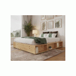 PACK LIT KELOA + MATELAS  BOIS NATUREL 160X200 CM