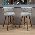 LOT DE 2 TABOURETS DE BAR PIVOTANTS 55.5X51X95.5CM, AVEC DOSSIER ET REPOSE-PIEDS, HAUTEUR FIXE DE 360 DEGRÉS, GRIS