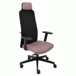 FAUTEUIL DE BUREAU ERGONOMIQUE MIKE B, TISSU ET MAILLE, AVEC ACCOUDOIRS 1D ET APPUI-TÊTE, MÉCANISME SYNCHRONE, PIEDS NOIRS - ROSE FONCÉ