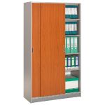 ARMOIRE À À PORTES COULISSANTES OFFICIO - BOIS -  H. 185 X L. 104 CM - CORPS ALUMINIUM - PORTE MERISIER