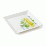 ASSIETTE CARREE 19 CM MELAMINE BLANCHE DECOR FEUILLES