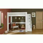 PACK LIT MEZZANINE ESCALIER PAROS + MATELAS  BLANC 90X190 CM/OPT:MATELAS ELBE HD