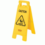 PANNEAU MULTILINGUE « ATTENTION » - 2 CÔTÉS - 66 CM - JAUNE RUBBERMAID