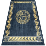 TAPIS LAVABLE ANDRE 1972 MARBRE MÉDUSE GREC ANTIDÉRAPANT - BLEU ET OR BLACK 80X150 CM