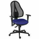 CHAISE DE BUREAU HOLLY TISSU ET MAILLE BLEU - DOSSIER HAUT ACCOUDOIRS - MÉCANISME SYNCHRONE - PIEDS NOIR